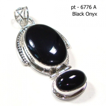 Onyx sterling silver black stone two stone pendant